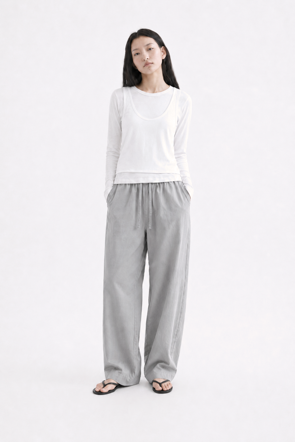 Lightweight Cotton Wide String Pants_Gray