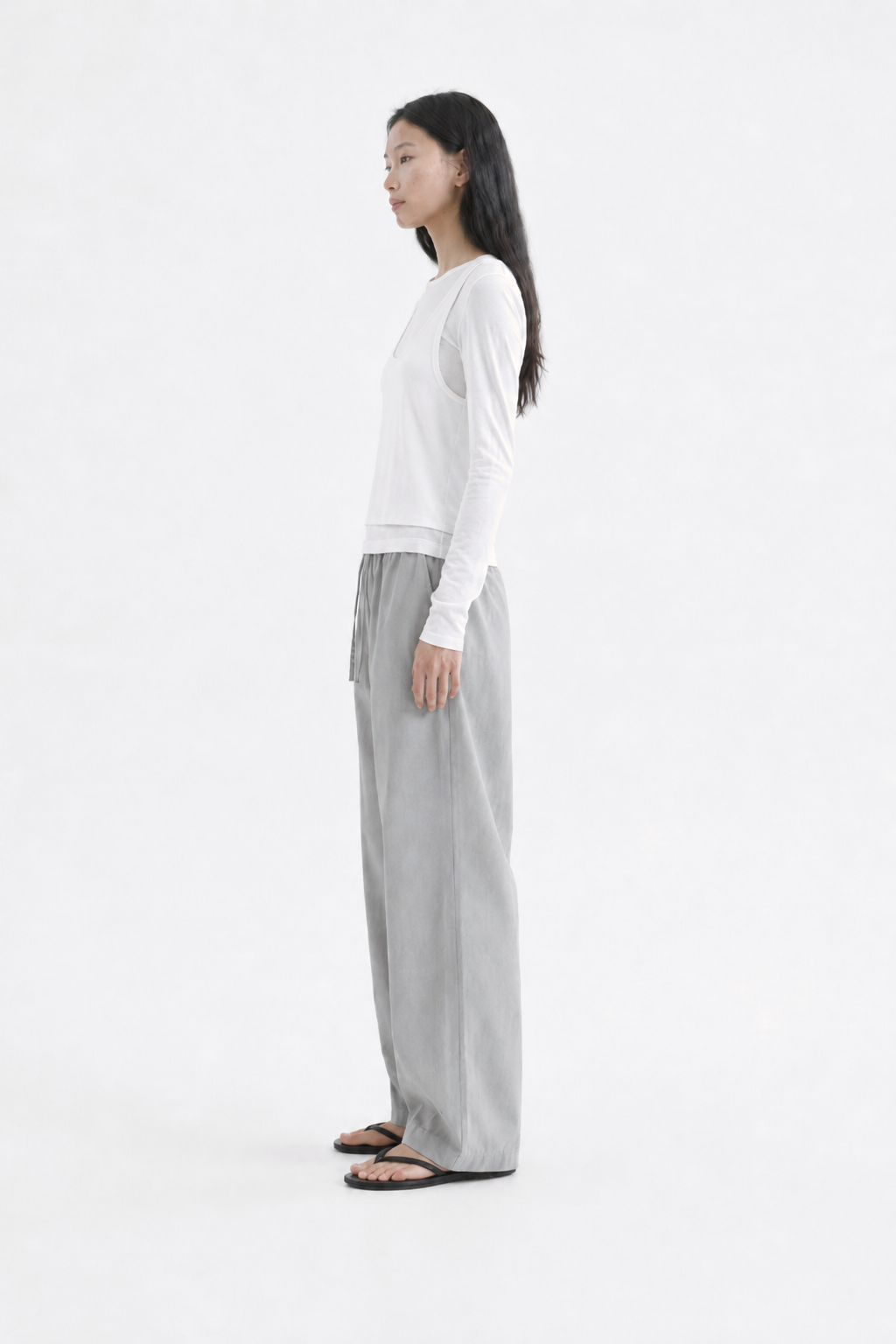 Lightweight Cotton Wide String Pants_Gray