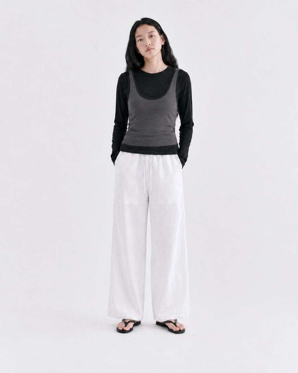 Lightweight Cotton Wide String Pants_White