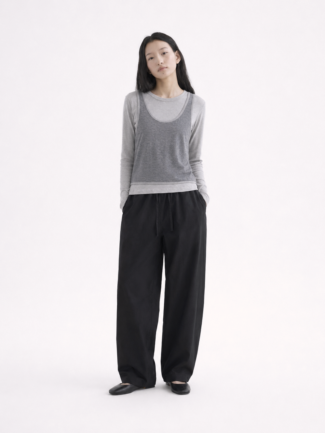 Soft Touch Layered Jersey Top_Gray