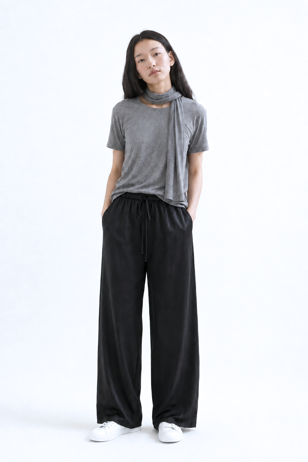 Wool Tencel Scarf Neck Top