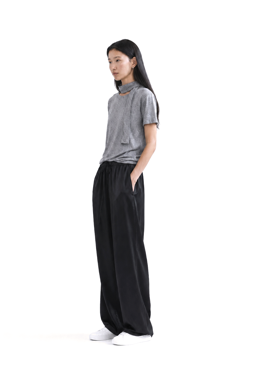Wool Tencel Scarf Neck Top