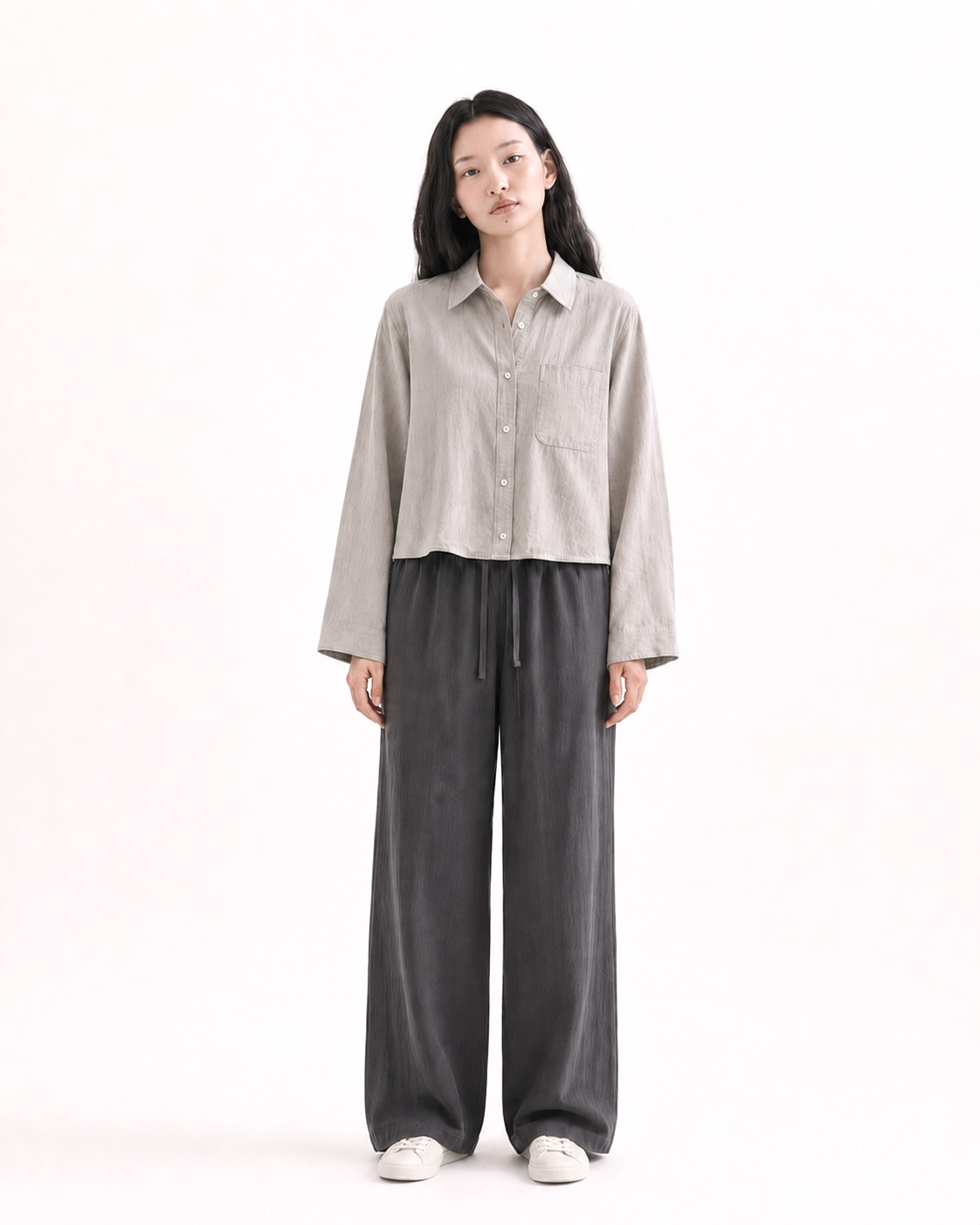 Soft Linen Cropped Shirt_Gray