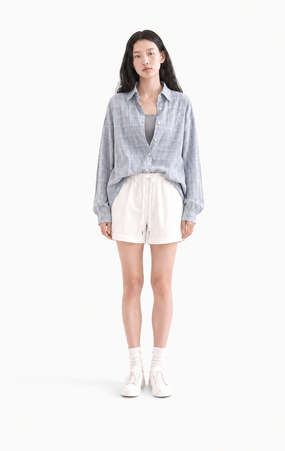 Lightweight Cotton Check Shirt_Sky Blue