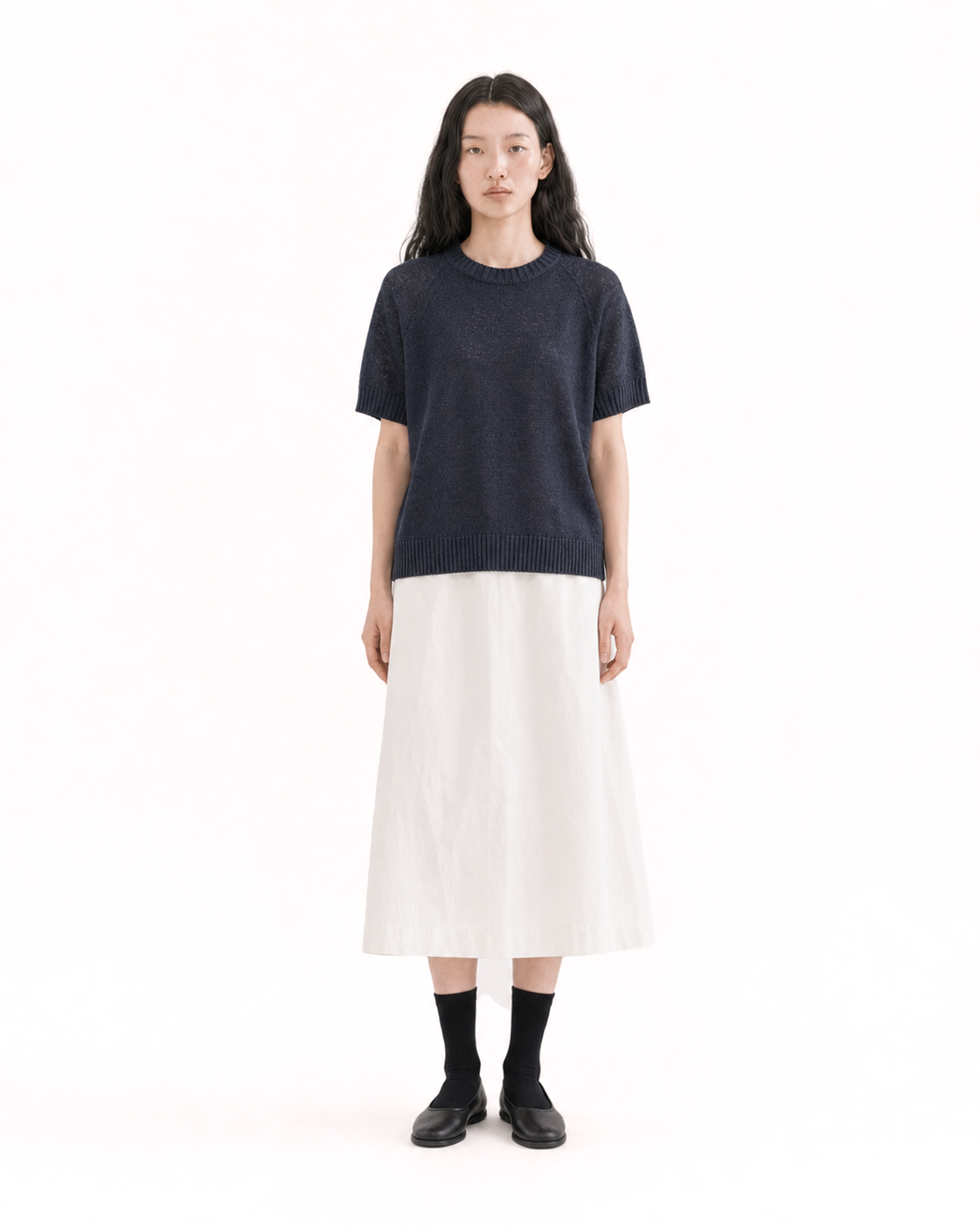 Paper Yarn Linen Short Sleeve Knit_Deep Navy