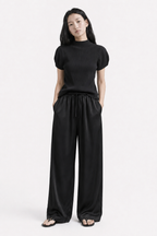 Pleated Half Neck Volume Sleeve Top