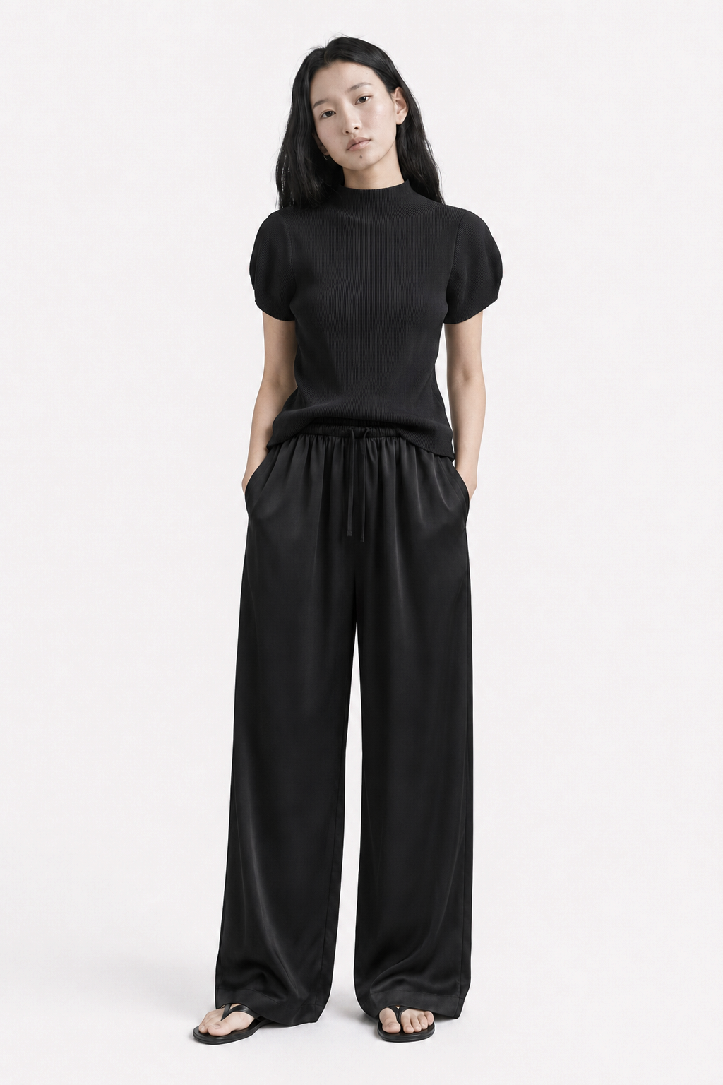 Pleated Half Neck Volume Sleeve Top