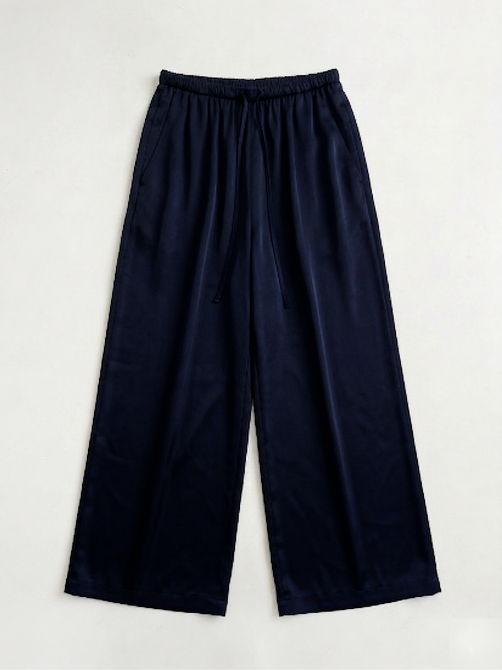 Satin Glossy Drawstring Wide Pants_Navy