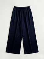 Satin Glossy Drawstring Wide Pants_Navy